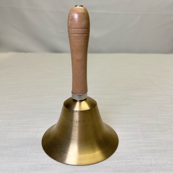 Solid Brass Hand Bell with Wooden Handle light color wood - Picture 1 of 16